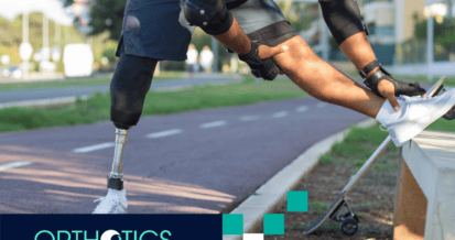 Sportsman with prosthetic leg getting ready for training