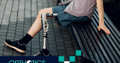 An amputee wearing prosthetics sitting on a bench